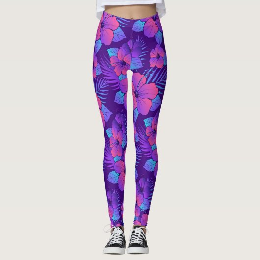 Leggings Belles fleurs d'hibiscus violet (Devant)