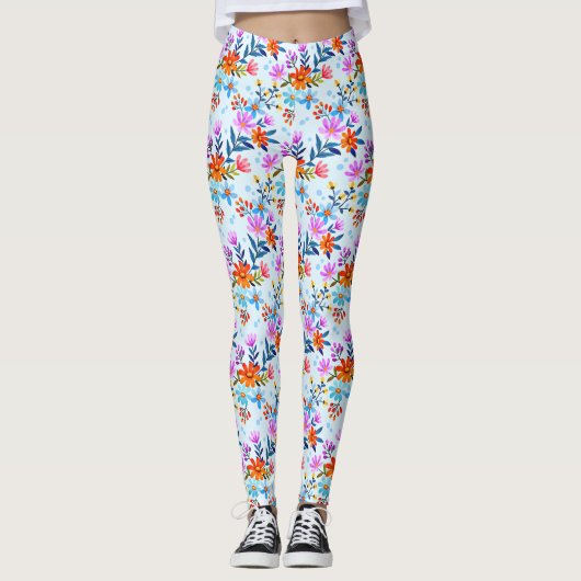 Leggings Belles Fleurs Et Motif Feuille (Devant)