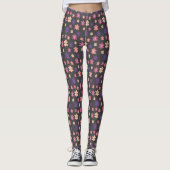 Leggings Belles fleurs sur arrière - plan brun foncé Motif (Devant)