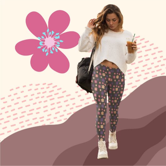 Leggings Belles fleurs sur arrière - plan brun foncé Motif