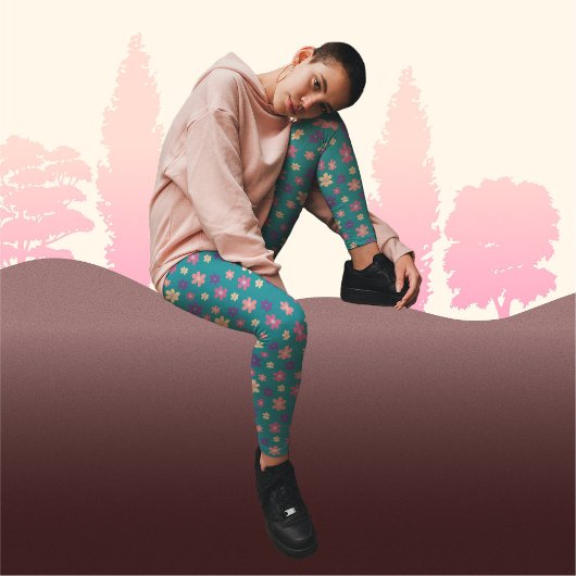 Leggings Belles fleurs sur Motif arrière - plan vert foncé