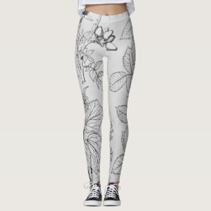 Leggings Belles gravure à l'eau-forte noires et blanches d