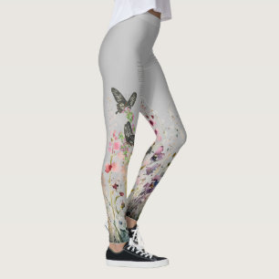 Leggings Belles papillons Roses de Ceylan peints à la main