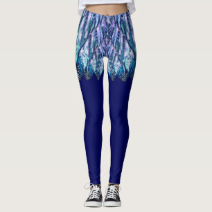 Leggings Belles plumes - Mini jupe exotique - Bleu