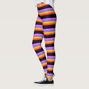Leggings Belles Rayures Noir Orange Violet