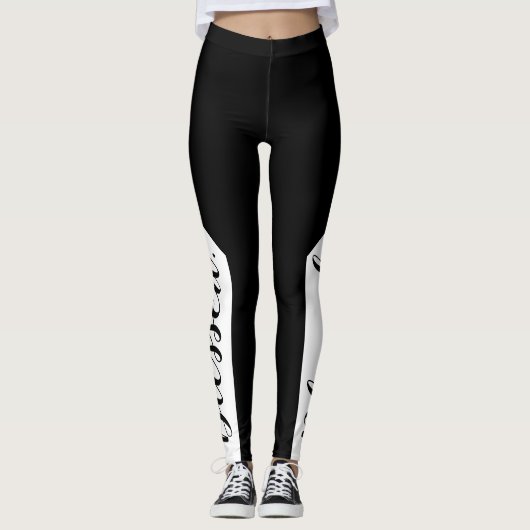 Leggings  Béni. Black White Modern Script Christian (Devant)