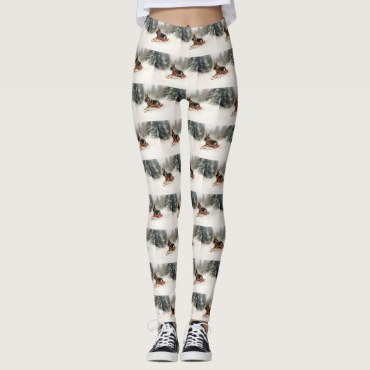 Leggings Berger allemand neige de Noël hiver (Devant)