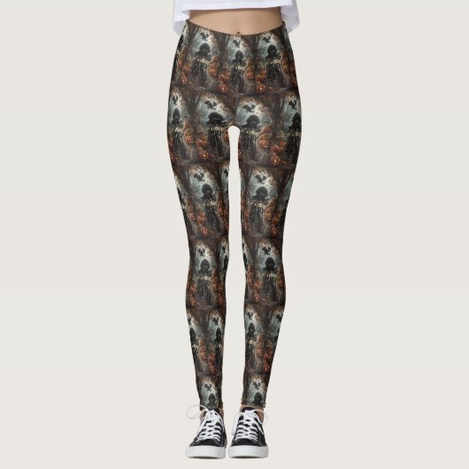Leggings Bernedoodle à moto Halloween effrayant (Devant)