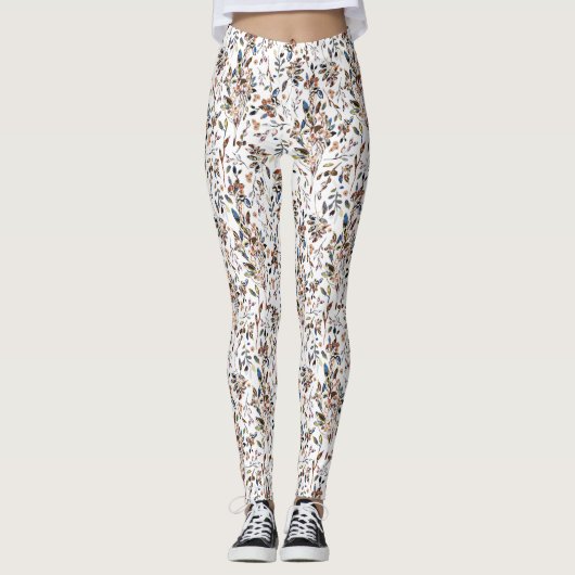 Leggings Berries feuilles Blanc Elégant Aquarelle Florale (Devant)