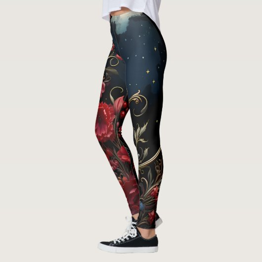 Leggings Berries, Fleurs, Ciel de minuit (Gauche)