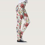 Leggings Berries rouges et oiseau poinsettia<br><div class="desc">poinsettia de Noël,  baies rouges et motif verdoyant sur un arrière - plan blanc.</div>
