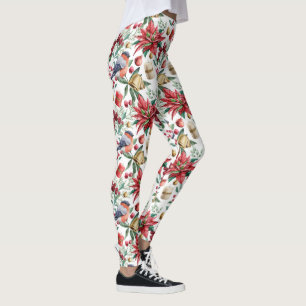 Leggings Berries rouges et oiseau poinsettia