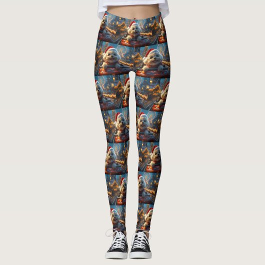 Leggings Bichon Frise Dog Roller Dessous de verre Noël (Devant)