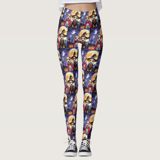 Leggings Biewer Terrier Chiens Citrouille Halloween Funny (Devant)