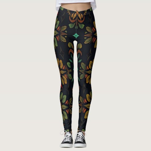 Leggings bio vibreants sans soudure - Décor élégan (Devant)