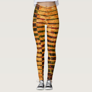 Leggings Bizarre orange rayures et rayures, côté détail