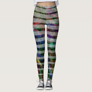 Leggings Bizarres et petits carrés rayés en lignes