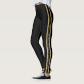 Leggings Black and Gold Glitter Custom Text Athletic Stripe (Gauche)