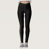 Leggings Black and Gold Glitter Custom Text Athletic Stripe (Devant)