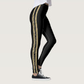 Leggings Black and Gold Glitter Custom Text Athletic Stripe (Droite)