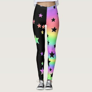 Leggings Black And Pastel Rainbow Star