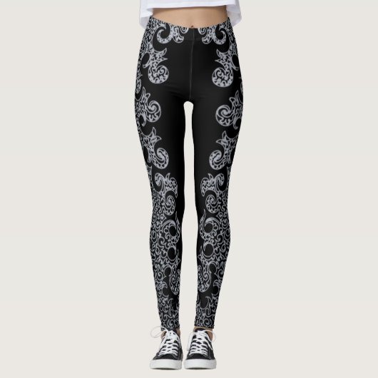 Leggings Black and Silver Motif Gothique Bachelorette Party (Devant)