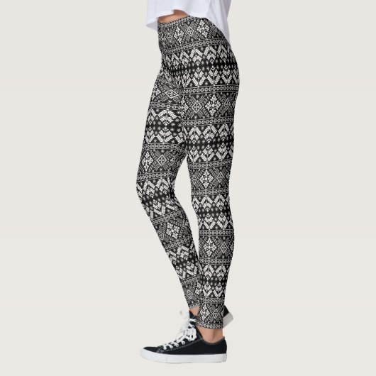 Leggings Black and White Christmas Fair Isle Motif (Gauche)