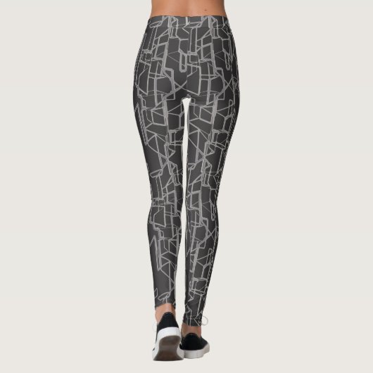 Leggings black and white geometric abstract pattern (Dos)