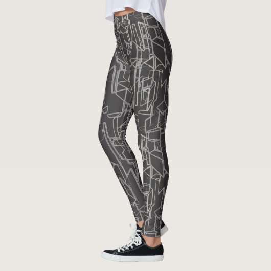 Leggings black and white geometric abstract pattern (Gauche)