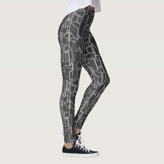 Leggings black and white geometric abstract pattern (Droite)