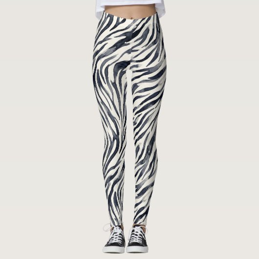 Leggings Black and White Zebra Print Pattern (Devant)