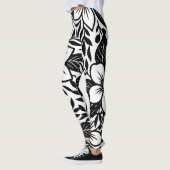 Leggings Black Blanc Moderne Floral Élégant Fleur Tropicale (Gauche)