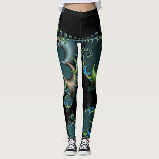 Leggings Black Blue Green Digital Abstrait (Devant)