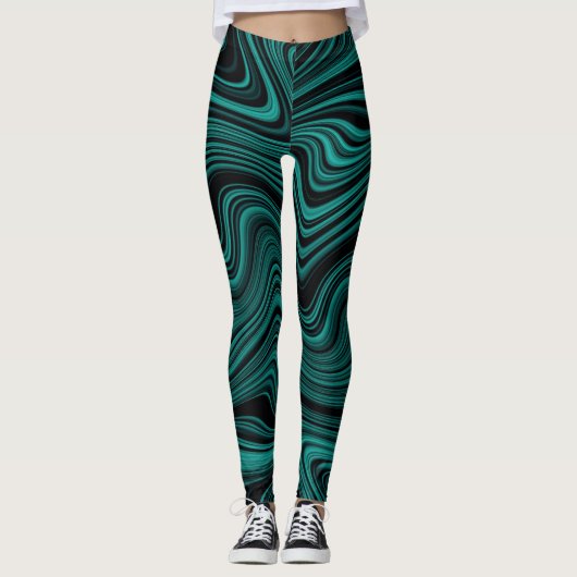 Leggings Black & Emerald Wavy Abstraction (Devant)