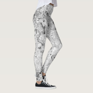 Leggings Black et Marbre blanc Swirl Abstrait