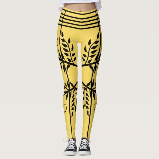 Leggings Black Fern Motif Aspen Gold Futuristic Athletic (Devant)