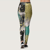 Leggings Black Gold Teal Green Grunge Splatter Fashion (Dos)