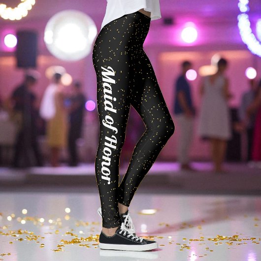 Leggings Black Gold Yellow Dots Motif Party