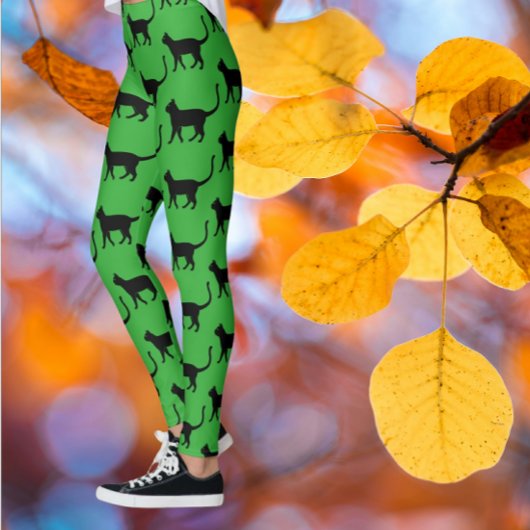 Leggings Black Green Crazy Cat Femme
