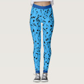 Leggings Black Music Notes on Blue (ou Your Col) (Devant)