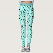 Leggings Black Music Notes on Green (ou Your Col) (Devant)