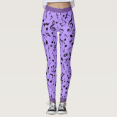 Leggings Black Music Notes on Purple (ou Your Col) (Devant)
