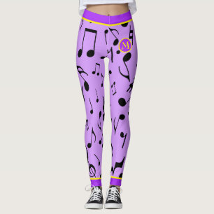 Leggings Black Music Notes violet