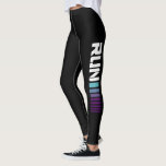 Leggings Black Ombré Run Sports actifs<br><div class="desc">Ces jambières noires de sport arborent un slogan de typographie blanche "RUN" avec des rayures de blocs d'ombré bleu et violet qui descendent la longueur de chaque jambe. Le design simple et tendance est parfait pour la salle de sport, le yoga, la danse et les activités générales de remise en...</div>