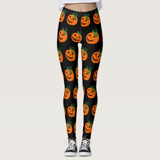 Leggings Black Orange Happy Jack-o'-lantern (Devant)