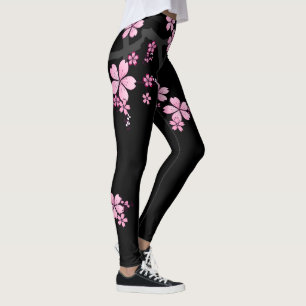 Leggings Black Pink Sakura design japonais ::