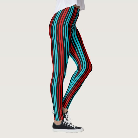 Leggings Black Red Blue Stripes Pattern   (Droite)