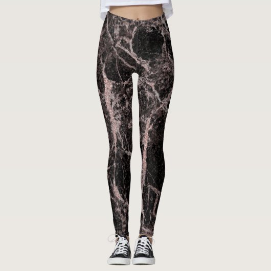 Leggings Black & Rose Gold Pink Parties scintillant Marble (Devant)