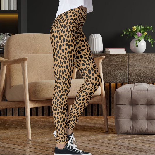 Leggings Black Tan And Brown Safari Leopard Skin Pattern