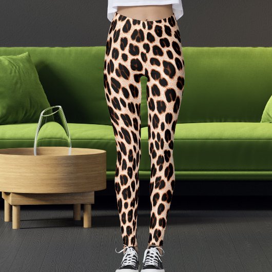 Leggings Black Tan White Safari Leopard Skin Pattern Print